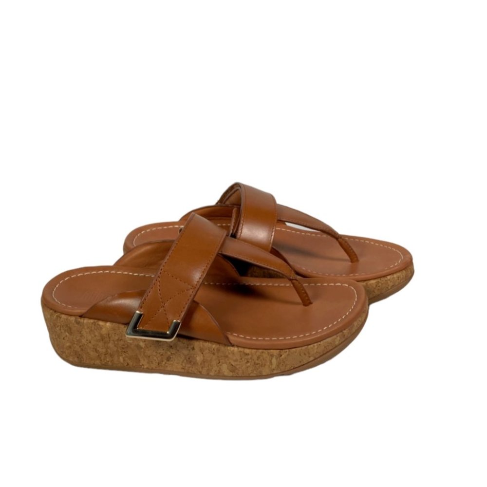 Fitflop Remi women's adjustable sandal size 7 toe post cork wedge platform brown